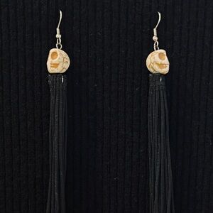 2010s Skull Charm Black Tassel Earrings